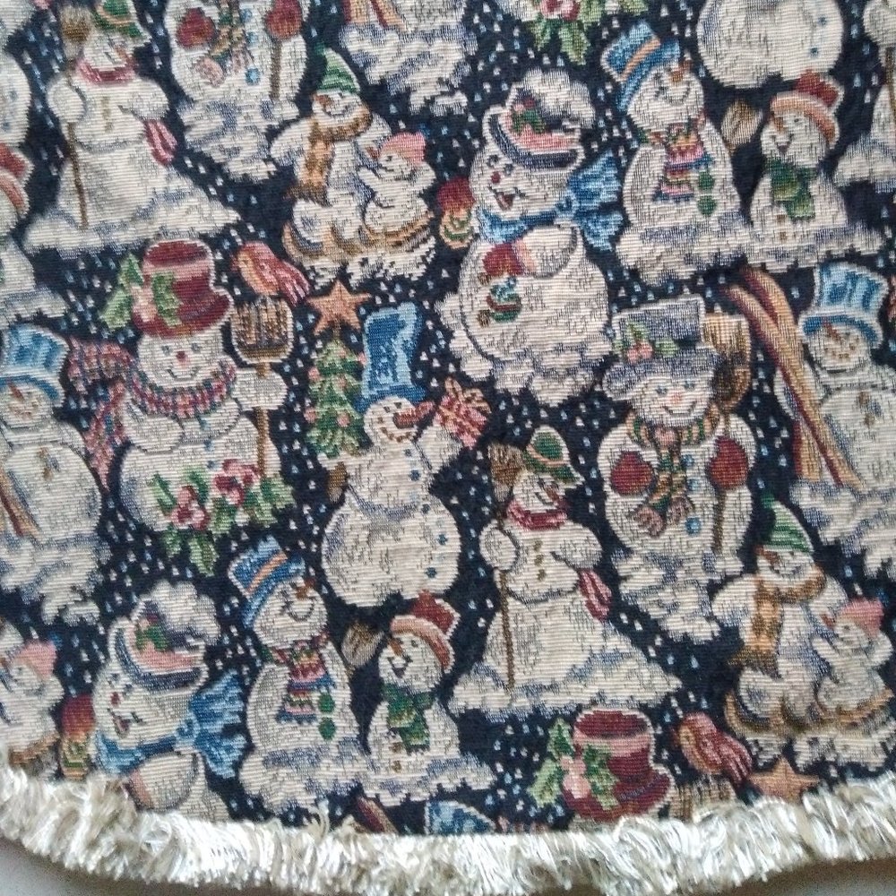 Vintage Tapestry Snowman Christmas Tree Skirt Made in USA